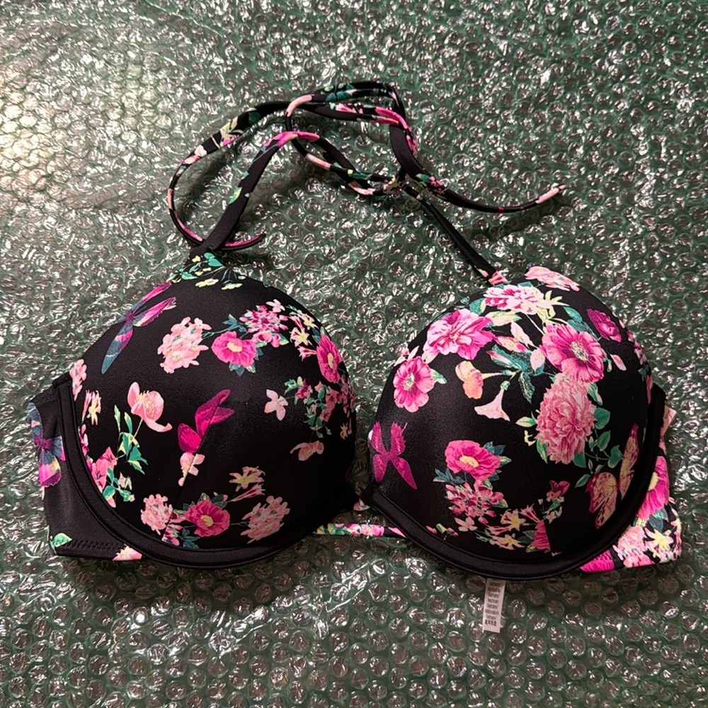 Victoria's Secret Set Bombshell Swim Bikini Bra/Bottom black floral size L 36B - Picture 8 of 15
